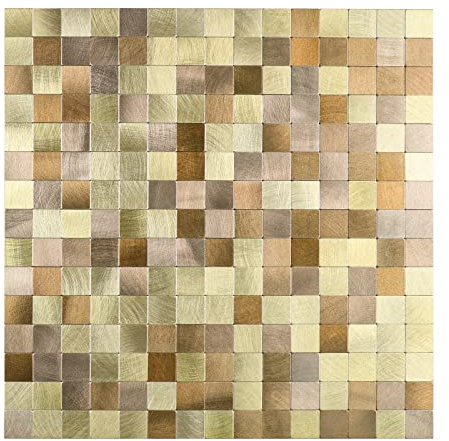 HOMEART Mosaik Fliesen Selbstklebende Fliesenaufkleber für Küche Bad, 30x30cm Quadratische Wandfliesen Metallklebende Fliesen (12 Stück, Gold)