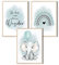 MeinBaby123® Bilder Kinderzimmer | 3er Set DIN A4 Poster Set | Wandbilder | Kinderzimmer Poster | Deko Bilder Kinderzimmer Mädchen und Jungen | Wandposter Premium (Elefant & Luftballon mint)