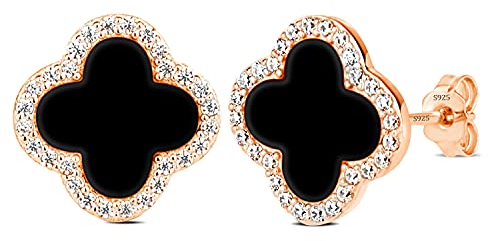 Love & Forever Vierblättriges Kleeblatt Ohrringe für Frauen, Damen Silber 925, Antiallergische Ohrstecker, Geschenke für Valentinstag, Roségold