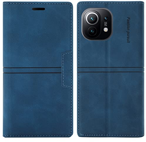 OKZone Kompatibel mit Xiaomi Mi 11 5G Hülle, Handyhülle Wallet PU Leder Kartenfach Magnet Klappbar Schutzhülle Xiaomi Mi 11 5G Handy Hüllen Flip Handytasche Case Cover Stoßfest Klapphülle (Blau)