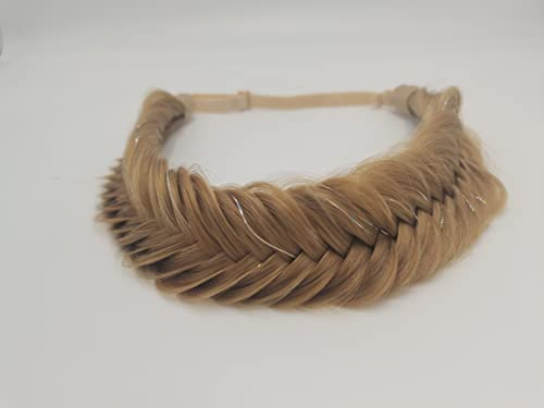 KARLOR Extensions Haarband Haarreifen Zopf geflochten Stirnband Klassisch Chunky Messy Wide Kunsthaar Geflochten Zöpfe Haarteil Braids Wig flauschig Elastisch 9 Stränge (golden mit silbernen Seide)