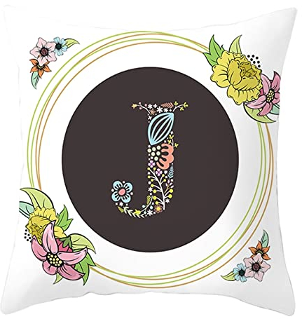 1 Kissenbezüge 50x50cm, Kissen Fall Für Sofa Weiß Dunkelbraun Grün Buchstabe J Blumenkranzmuster Polyester Kissenbezüge Deko Wohnzimmer Schlafzimmer