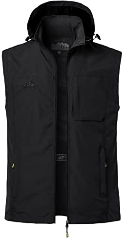 MeiLayM Herren Schnell Trocknend Outdoor Weste Abnehmbare Kapuzenweste Mit Kapuze Atmungsaktive mit vielen Taschen Full Zipp Weste Leicht Fotografie Sport Weste Camping Wandern Multifunktions Weste