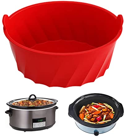 Silicone Slow Cooker Liner,Reusable Pot Liners Compatible for 6-8 QT Oval Slow Cookert, Heat Resistant Leakproof Slow Cooker Divider,Dishwasher Safe Cooking Liner,Crock Pot Accessories (Red)