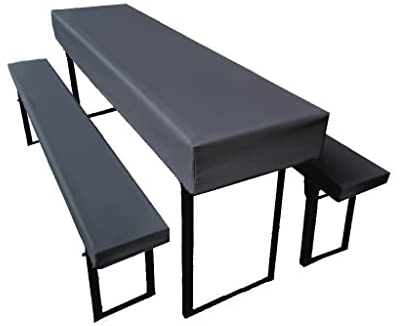 Bierzeltgarnitur Auflage (3er Set) aus 1x Tischdecke und 2X Bierbankhussen. Größe und Farben wählbar. (170 x 70 cm, Anthrazit)