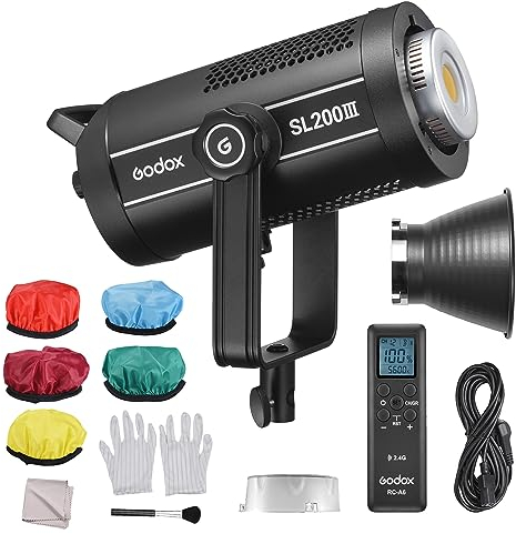 Godox SL200III 215 W Dauerlicht Studio-LED-Videoleuchte 5600 K ± 200 K, dimmbar, CRI96, TLCI97, 8 FX-Lichteffekte, Bowens Mount, APP-Fernbedienung für Porträtprodukt, Live-Streaming