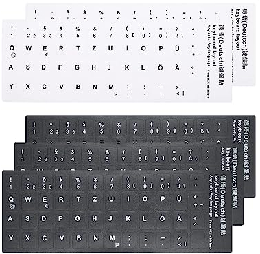 5 Stück Tastaturaufkleber Deutsch, Deutsche Ersatz Aufkleber mit Weißen Buchstaben, für Standard Tastatur, Laptop Tastatur, Tastatur, 3 Schwarz 2 Weiß