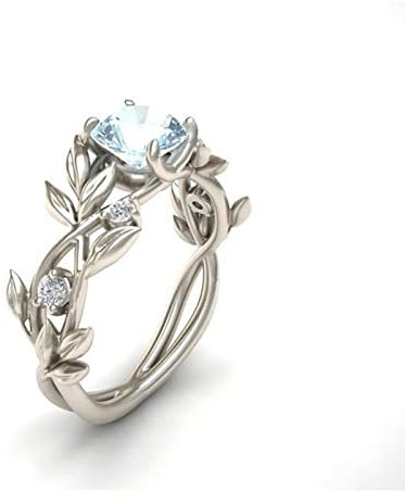 FUSHENGTER Ringe Damen Ring Frauen Geschenk Herren Trendy Geschnitzte Olivenblätter Ringe Für Frauen Exquisite Blaue Zirkon Steine Ringe 8 Weiß