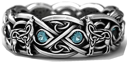 GAUEIOUR Vintage Celtic Wolf Topaz Cross Ring - Norwegian Viking Wolf Totem Talisman Alloy Punk Unisex Jewelry Gift (Silver, Size 7)