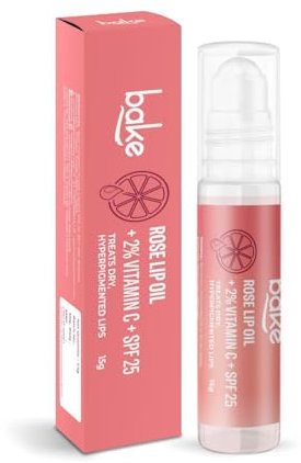 BAKE 2% Vitamin C Rose Tinted Lip Oil Balm With Spf 25 | Treats Dry, Pigmented Lips | Smooth, Supple Lips With Spf | With Shea Butter, Zinc Oxide & Vitamin C | For Men And Women | 15Ml (Rose)