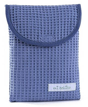 mi bollito Borsa organizer per pannolini e salviettine per bambini, tessuto goffrato 100% cotone, chiusura rapida, pratica ed elegante., Blu Grisaceo