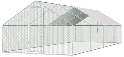 Cecaylie Hühnerstall Katzengehege Outdoor Freigehege 3x8x2m, Verzinkter Stahl Gehege, PVC-beschichtetes Schatten Dach für Geflügel, Kaninchen, Hunde