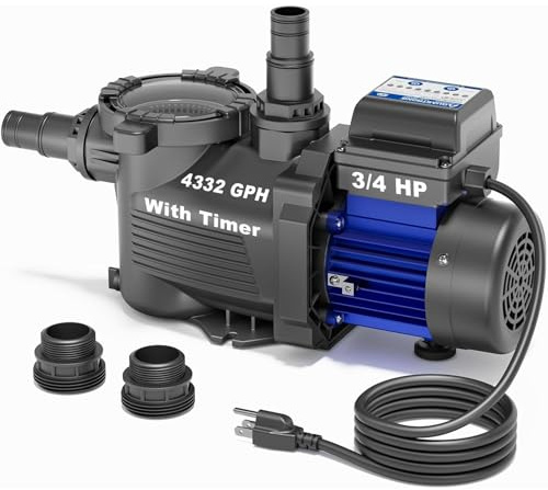AQUASTRONG - 3/4 HP Above Ground Pool Pump with Timer, 115V, 4332 GPH, High Flow, Powerful Pool Pumps with Filter Basket