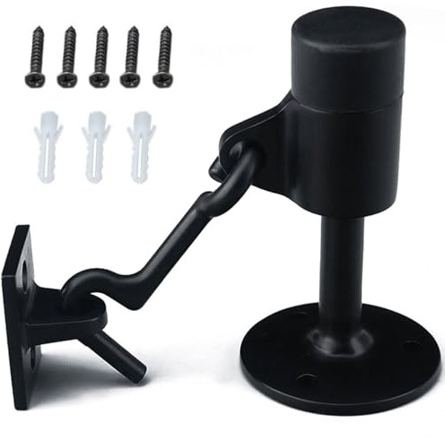 Stainless Steel Door Stopper with Hook, 3.5inch/90mm Modern Safety Door Stop with Sound Dampening Rubber & Mounting Screws, Wall Mount Doorstop for Household Door - Black