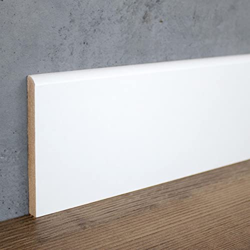 PROVISTON - Battiscopa - Profilo arrotondato - 10 x 100 x 2000 mm - MDF laminato - Bianco - Battiscopa moderno - Confezione risparmio da 50 metri