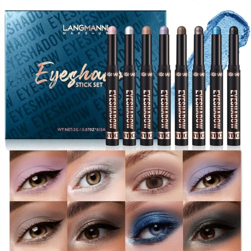 Lot de 8 ombres à paupières gloss neutres marron métallique crème fard à paupières Crayon Crayon, imperméable et longue durée