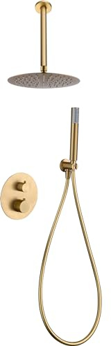 IMEX Duschset mit Thermostat, Unterputz, Duscharmatur mit Temperaturregelung, 2-Wege-Badewanne (gebürstetes Gold)
