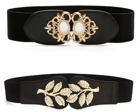 2PCS Ladies Belts for Dresses Elastic Comfortable Waist Belt Buckle Design