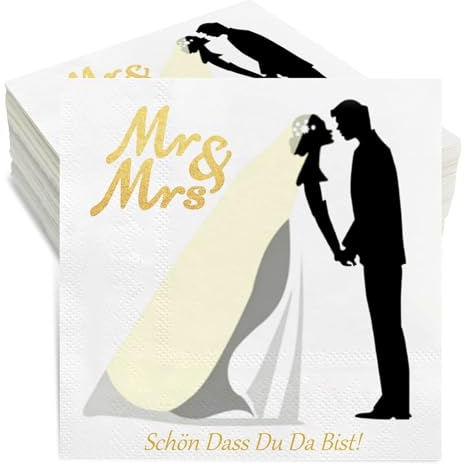 36 Stück Servietten Hochzeit Servietten Weiß - Schön Dass Du Da Bist Servietten,3-Lagig Papierservietten Mr & Mrs Deko Hochzeit 33 x 33cm Napkins Brautpaar Tischdeko Hochzeit