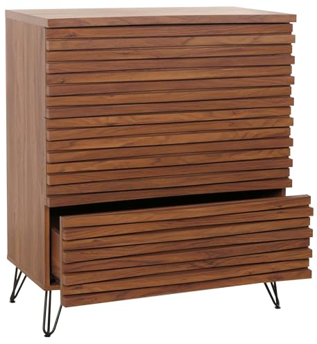 Mendler Kommode HWC-M49, Sideboard Schrank Highboard, 3D-Design 3 Schubladen MDF Metall 94x80x45cm - Walnuss-Optik