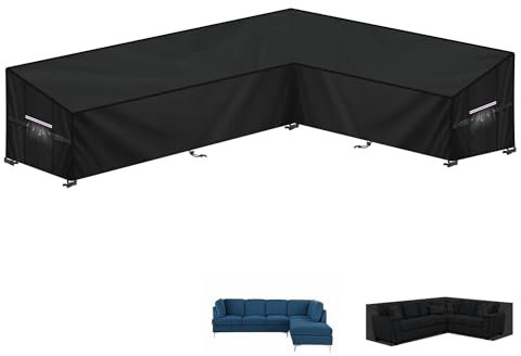 LAMUNI Lounge Abdeckung L-Form Loungemöbel Abdeckung Wasserdicht Abdeckplane Gartenmöbel L Form Palettenmöbel Schutzhülle Gartenlounge Abdeckhaube für Ecksofa Palettensofa, 260x180x90x80/60cm