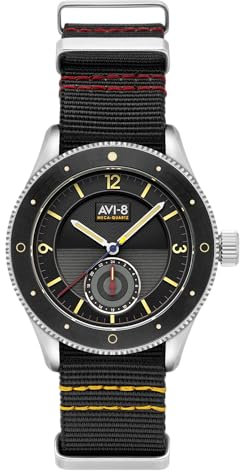 AVI-8 Flyboy Airmaster Sector Meca-Quarzuhr für Herren, 40 mm, mit Nylonband, AV-4112, Rabenschwarz, Japanisch