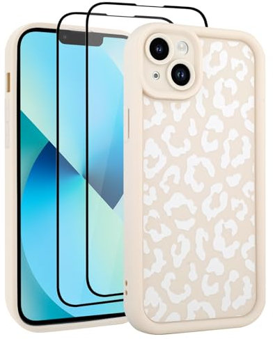 UZEUZA Compatible with iPhone 13 Case, Cheetah Print Shockproof Soft TPU Protective Case for Women Girls, Slim Anti Scratch Leopard Case for iPhone 13 6.1 Inch, White