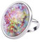 Adi-Modeschmuck großer verstellbarer Ring 'Samara', attraktive farbige Ornamente unter einem 25mm Glas Cabochon, größenverstellbarer Ring aus Edelstahl, handgefertigt in Berlin (Buntes Motiv 2)