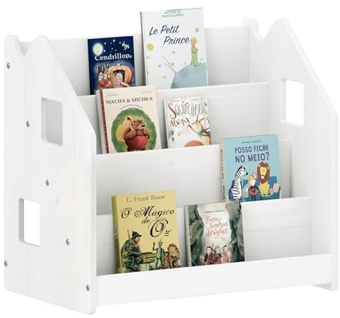 IDIMEX Bücherregal Bruno 4 Fächer aus Massivholz - weiß Montessori Bücherregal für Kinderzimmer, Stabil und sicher mit abgerundeten Ecken, Kinderzimmeraufbewahrung