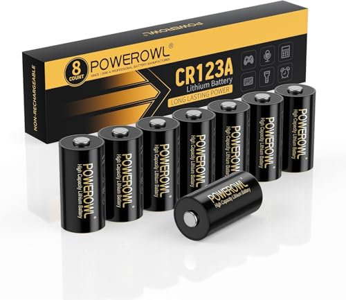 POWEROWL - Batteria al litio CR123A 3V, confezione da 8, batterie ad alta capacità 123 (CR123 / CR123A / CR17345)) per sensori, serrature senza chiave, flash e torce - (non ricaricabili)