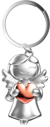 Llavero de Ángel de la Guarda, Ángel con Corazón Amuleto de la Suerte, Ángel Llavero con Amuleto de la Suerte Como Idea de Regalo para Novias y Mujeres (Oro Rosa)