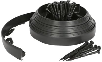 Harbour Housewares 10m Flexible Lawn Edging with 40 Pegs - Black - 4cm Height Plastic Garden Edging Grass Border Flower Bed Stone Path Edge Height 4cm Patio Landscaping Divider Palisade