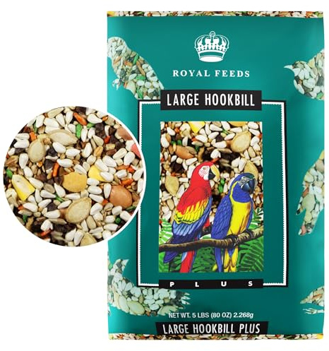 Large Hookbill Plus (5 Lbs) Parrot Food – Bird Seed for Healthy Balanced Diet, Growth, Energy & Digestive Health, Supports Beak & Feather Health, Bird Food for Amazon, Macaw, Cockatoo, African Grey