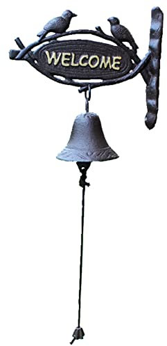 Cast Iron Wall Bell Retro Hand Bell Doorbell, Double Bird Hand Ring Doorbell for Garden Patio Yard, Antique Weatherproof Dinner Bells