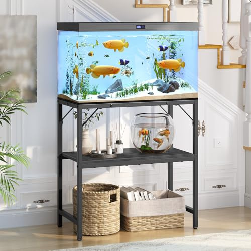 MAHANCRIS Aquariumständer, 20 L Aquarium Unterschrank, Aquariumregal, 2-stöckiger Aquarium Tisch, Fischtankständer mit Ablage, 204 kg belastbar, 61 x 30 x 62 cm, Schwarz AFTBK2001