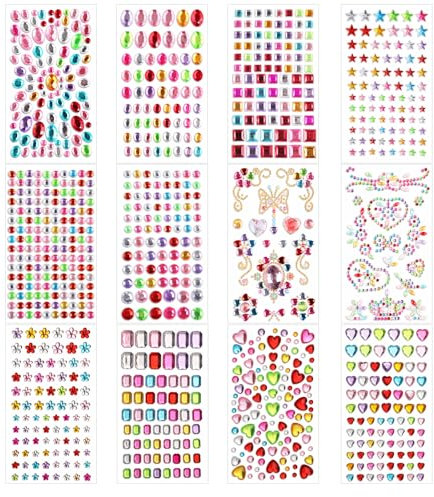 WD&CD Adesivi Strass per Telefono in Acrilico, 12 Pezzi Adesivi per scrapbooking Decorazioni Lucide e Resistenti Strass Autoadesivi Acrilico Colorato per Personalizzare Cellulari, Cover, Notebook