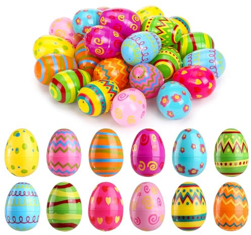 LIHAO 24 PCS Oeufs de Pâques Colorés en Plastique, Décorations de Pâques, Oeufs Plastique Paques,4X6 CM