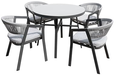 KETTLER Cassis 4 Seat Dining Set – Outdoor Dining, Garden Furniture – Suitable for Lawn, Deck, Patio and Balcony, 4 Chairs and Dining Table, Ergonomically Designed for Comfort