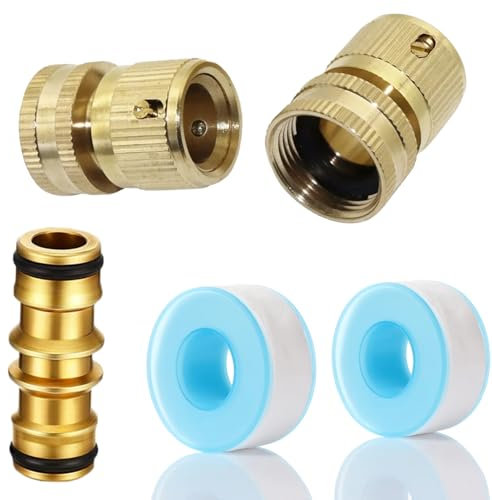 Gartenschlauch Verbinder, Schlauchverbinder 1/2 Zoll Set Für Gartenbewässerung, Schlauchanschluss 1/2 Zoll, Gartenschlauch Kupplung, Inkl. Kupplung, Verbinder, Alu-Schnellkupplungen & Dichtungsband