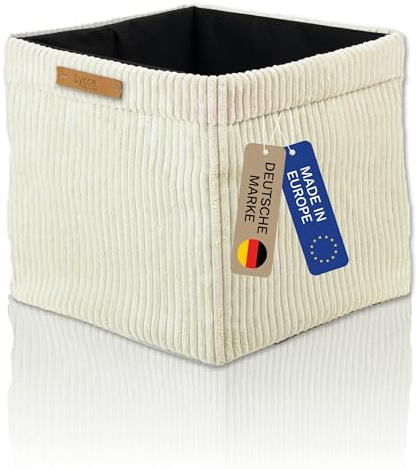 Lycce Kallax Box aus trendigem Cordstoff | Aufbewahrungskorb für Kallax Regal | Faltbox 33 x 33 x H31 cm mit abnehmbarem Bezug | Boden mit Vlies Überzug | Aufbewahrungswürfel | vanille