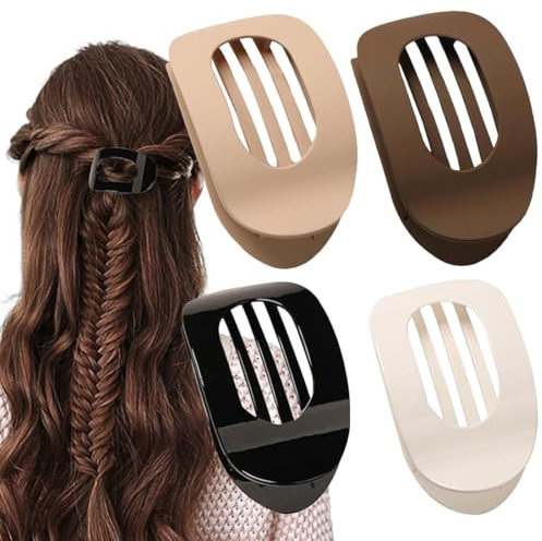 JRYXDS Lot De 4 Pinces À Cheveux Plates Couleur Neutre Pince Cheveux Femme Plate, Pinces À Cheveux Au Design Courbé Pour S'Allonger Et Conduire Pour Cheveux Épais Et Fins