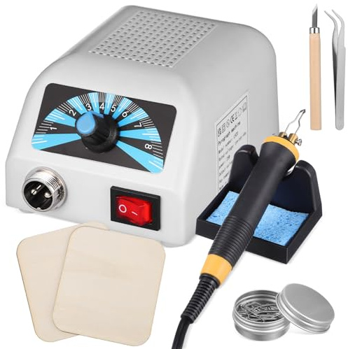 Operitacx Kit de quema de madera, kit de quemador de madera, bolígrafo pirográfico de 200-750 ℃, con máquina de pirografía, 30 puntas de alambre, 1 soporte para bolígrafo, 2 madera de chatarra, 1