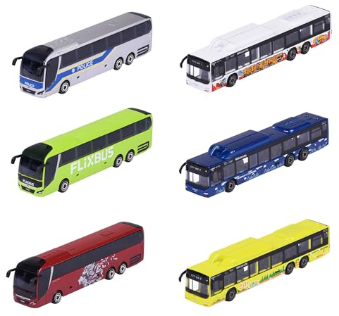 Majorette Man City Bus (1 Voiture Miniature) – Bus Jouet en métal avec Roue Libre, Choix aléatoire de 6 modèles de véhicules pour collectionneurs et Enfants à partir de 3 Ans, env. 13 cm chacun