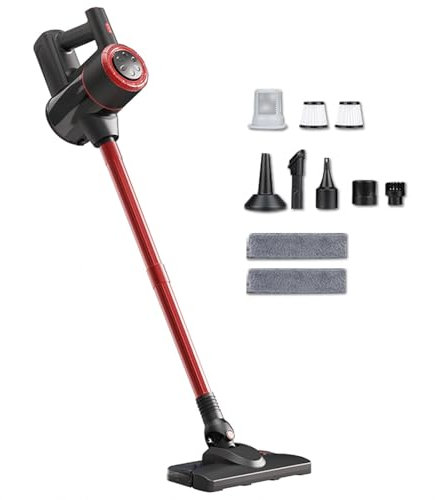 MeLtor Aspira E Lava Pavimenti Casa 5 in 1, 18KPa/120W/35Mins, Aspira Lava Asciuga Pavimenti Leggero E Senza Fili Scopa Elettrica Senza Filo per Pulizia Domestica/Capelli/Polvere/Lavapavimenti,Red