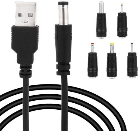 BTFO USB-zu-DC-Kabel, 1M 5 V Multifunktions USB Ladekabel mit 5,5 x 2,5mm, 4,0 x 1,7mm, 3,5 x 1,35mm, 3,0 x 1,0mm, 2,5 x 0,7mm Anschlüssen Kompatibel mit Bluetooth Lautsprechern Laptops LED Leuchten
