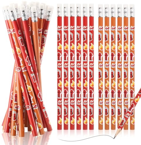 Ezydka Feuerwehr Bleistift 24 Stück HB Bleistifte Feuerwehr Stifte | Mitgebsel mit Radiergummi für Kinder Kindergeburtstag, Schule, Geschenke