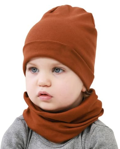 Yemlarey Kindermütze Schal Set Baumwolle Babymütze Mädchen Jungen Haube Warm Beanie Loop Schal Herbst Winter (Karamell, M)