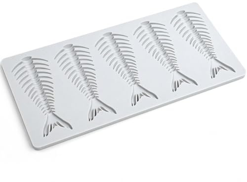 wilcractk Moule en Silicone pour Poisson Forme Arête 5 Cavités Large Moule Décoration Pâtisserie et Dressage Assiette Résistant à Haute Température pour Fondant Chocolat et Cuisine Créative