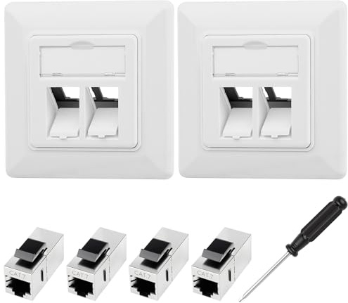 SRunDe 2 Stück 2 Port Keystone Netzwerkdose Unterputz CAT 7 mit 4 RJ45 | Patchkabel Kupplung Cat 7 LAN Dose 10 Gbit/s STP Netzwerk Steckdose Vollgeschirmt Ethernet Unterputzdose Anschlussdose