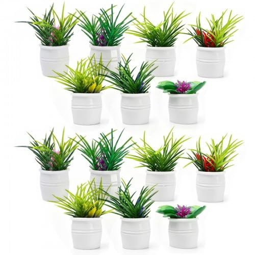 Merzio 14 Pcs Miniature Plants Set, Mini Artificial Resin Flowers for Dolls House Accessories Fairy Garden Accessories Outdoor, Tiny Plant Pot Decorations for Micro Landscape